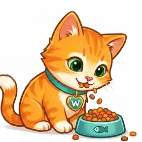 Winston, the Wendy's Cat-Sitting mascot, tucking into a bowl of food
