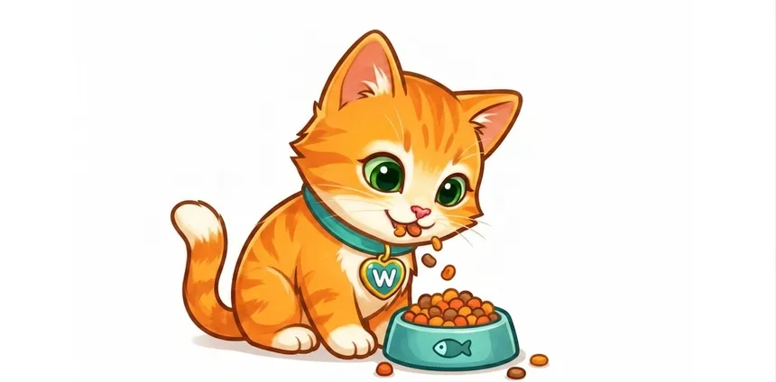 Winston, the Wendy's Cat-Sitting mascot, eating from a bowl of cat food